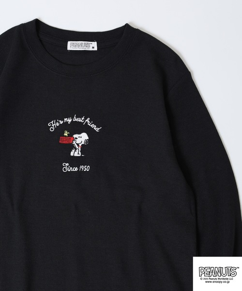 PEANUTS(ピーナッツ)の「PEANUTS ワッフル刺繍長袖Tシャツ(Tシャツ/カットソー・メンズ・ホワイト/杢グレー/ネイビー/ブラック・L/M/LL)」の1枚目の写真