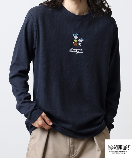 PEANUTS(ピーナッツ)の「PEANUTS ワッフル刺繍長袖Tシャツ(Tシャツ/カットソー・メンズ・ホワイト/杢グレー/ネイビー/ブラック・L/M/LL)」の13枚目の写真