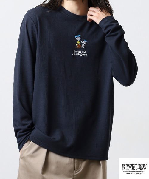 PEANUTS(ピーナッツ)の「PEANUTS ワッフル刺繍長袖Tシャツ(Tシャツ/カットソー・メンズ・ホワイト/杢グレー/ネイビー/ブラック・L/M/LL)」の11枚目の写真