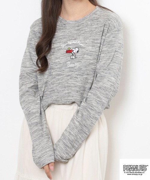 PEANUTS(ピーナッツ)の「PEANUTS ワッフル刺繍長袖Tシャツ(Tシャツ/カットソー・メンズ・ホワイト/杢グレー/ネイビー/ブラック・L/M/LL)」の7枚目の写真