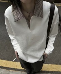 千鳥柄カラーポロスウェット