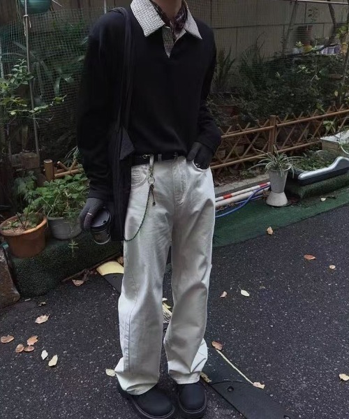 FreeZone(フリーゾーン)の「千鳥柄カラーポロスウェット(Tシャツ/カットソー・メンズ・ブラック/ホワイト・F/FREE)」の4枚目の写真