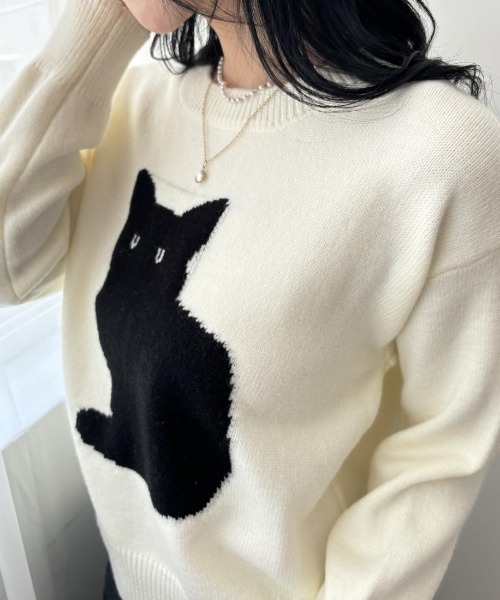 maison de LATIR（メゾンドラティール）の「「遊び心をちょっとだけ、上品に。」猫デザインのニットトップス（ニット/セーター・レディース・ホワイト/ブラック・FREE）」の18枚目の写真