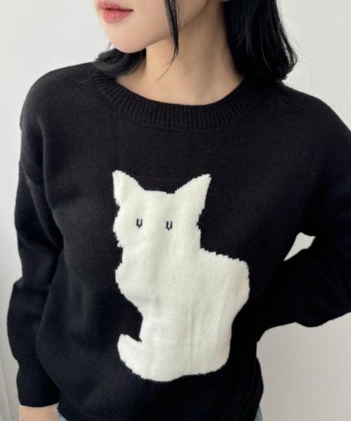 maison de LATIR（メゾンドラティール）の「「遊び心をちょっとだけ、上品に。」猫デザインのニットトップス（ニット/セーター・レディース・ホワイト/ブラック・FREE）」の21枚目の写真