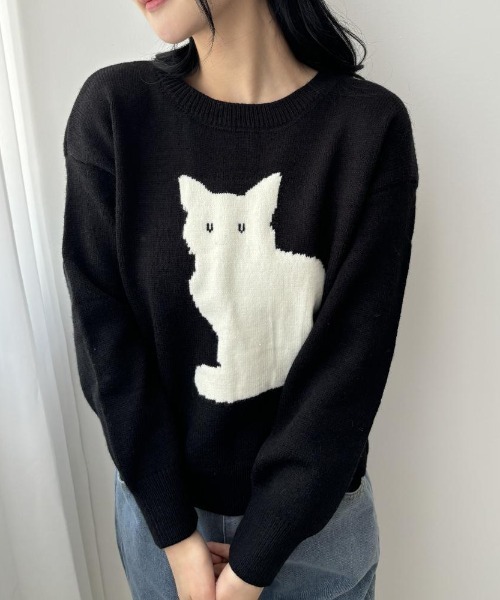 maison de LATIR（メゾンドラティール）の「「遊び心をちょっとだけ、上品に。」猫デザインのニットトップス（ニット/セーター・レディース・ホワイト/ブラック・FREE）」の19枚目の写真