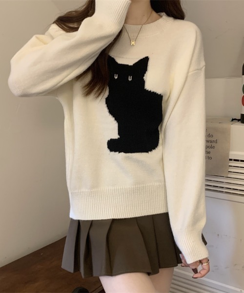 maison de LATIR（メゾンドラティール）の「「遊び心をちょっとだけ、上品に。」猫デザインのニットトップス（ニット/セーター・レディース・ホワイト/ブラック・FREE）」の16枚目の写真