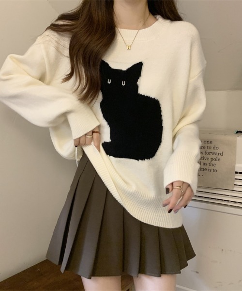 maison de LATIR（メゾンドラティール）の「「遊び心をちょっとだけ、上品に。」猫デザインのニットトップス（ニット/セーター・レディース・ホワイト/ブラック・FREE）」の17枚目の写真