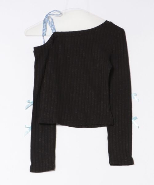 HOOK(フック)の「HOOK for girls リボン刺繍×レースアップ オフショル ロングスリーブトップス(Tシャツ/カットソー・レディース・ブラック/ホワイト・MEDIUM/SMALL)」の16枚目の写真