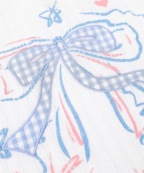 HOOK(フック)の「HOOK for girls リボン刺繍×レースアップ オフショル ロングスリーブトップス(Tシャツ/カットソー・レディース・ブラック/ホワイト・MEDIUM/SMALL)」の7枚目の写真