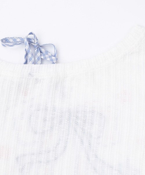 HOOK(フック)の「HOOK for girls リボン刺繍×レースアップ オフショル ロングスリーブトップス(Tシャツ/カットソー・レディース・ブラック/ホワイト・MEDIUM/SMALL)」の13枚目の写真