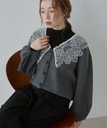 Bab | 【初回即完　二次予約受付中！】レース衿付きショートニットカーディガン(カーディガン/ボレロ)