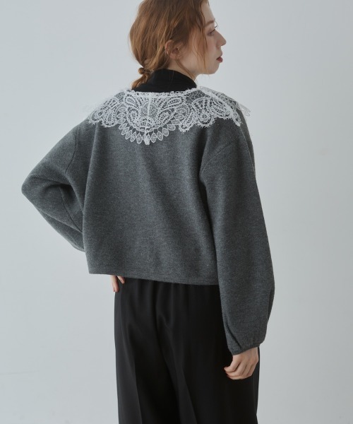 Bab（バブ）の「【初回即完　二次予約受付中！】レース衿付きショートニットカーディガン（カーディガン/ボレロ・レディース・チャコールグレー/ベージュ/グリーン・FREE）」の9枚目の写真