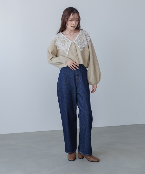 Bab（バブ）の「【初回即完　二次予約受付中！】レース衿付きショートニットカーディガン（カーディガン/ボレロ・レディース・チャコールグレー/ベージュ/グリーン・FREE）」の10枚目の写真