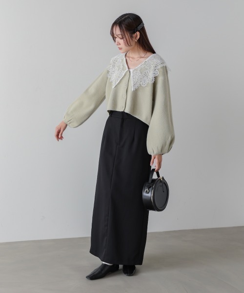 Bab（バブ）の「【初回即完　二次予約受付中！】レース衿付きショートニットカーディガン（カーディガン/ボレロ・レディース・チャコールグレー/ベージュ/グリーン・FREE）」の12枚目の写真