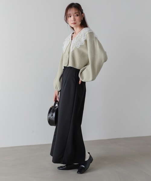 Bab（バブ）の「【初回即完　二次予約受付中！】レース衿付きショートニットカーディガン（カーディガン/ボレロ・レディース・チャコールグレー/ベージュ/グリーン・FREE）」の15枚目の写真