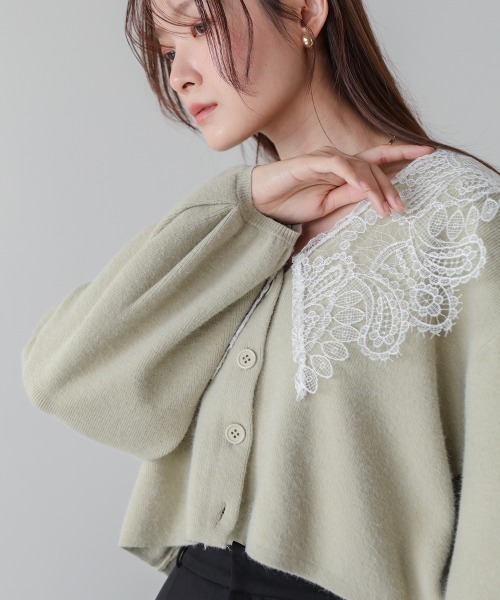 セール】【初回即完 二次予約受付中！】レース衿付きショートニット