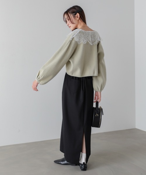 Bab（バブ）の「【初回即完　二次予約受付中！】レース衿付きショートニットカーディガン（カーディガン/ボレロ・レディース・チャコールグレー/ベージュ/グリーン・FREE）」の18枚目の写真