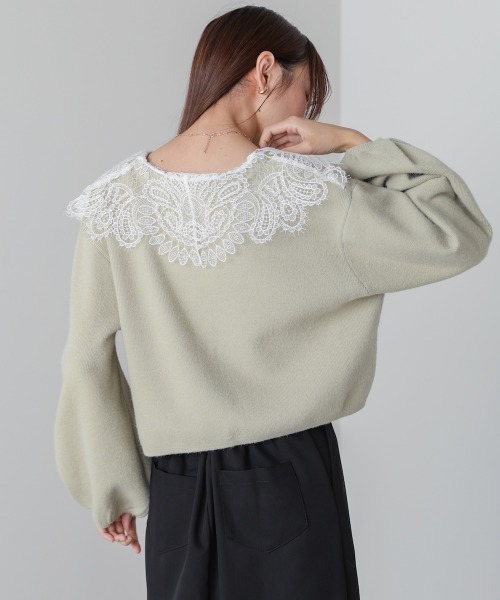 Bab（バブ）の「【初回即完　二次予約受付中！】レース衿付きショートニットカーディガン（カーディガン/ボレロ・レディース・チャコールグレー/ベージュ/グリーン・FREE）」の19枚目の写真