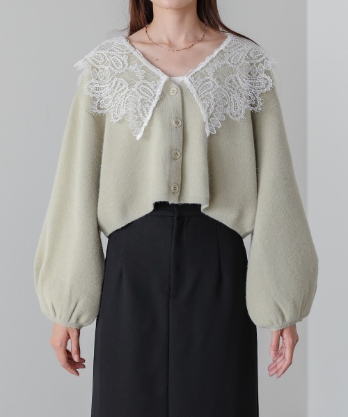 Bab（バブ）の「【初回即完　二次予約受付中！】レース衿付きショートニットカーディガン（カーディガン/ボレロ・レディース・チャコールグレー/ベージュ/グリーン・FREE）」の20枚目の写真