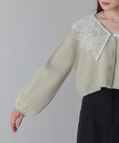 Bab（バブ）の「【初回即完　二次予約受付中！】レース衿付きショートニットカーディガン（カーディガン/ボレロ・レディース・チャコールグレー/ベージュ/グリーン・FREE）」の22枚目の写真