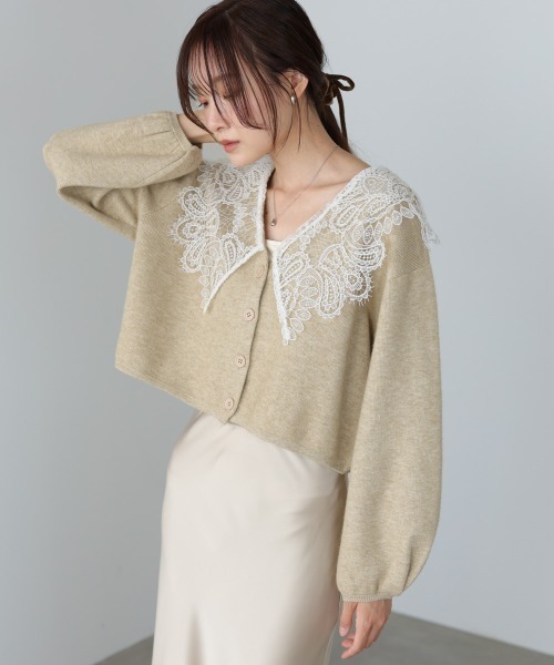 セール】【初回即完 二次予約受付中！】レース衿付きショートニット