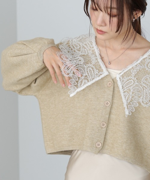 セール】【初回即完 二次予約受付中！】レース衿付きショートニット