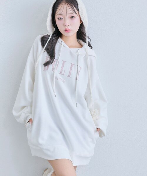 OLIVE des OLIVE（オリーブデオリーブ）の「スパンコールフードパーカー（パーカー・レディース・オフホワイト/トップグレー/スミクロ/ホワイト/ピンク・FREE）」の2枚目の写真