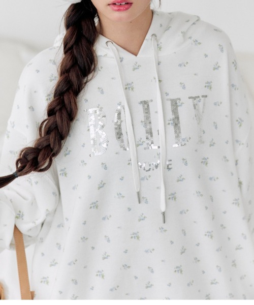 OLIVE des OLIVE（オリーブデオリーブ）の「スパンコールフードパーカー（パーカー・レディース・オフホワイト/トップグレー/スミクロ/ホワイト/ピンク・FREE）」の3枚目の写真