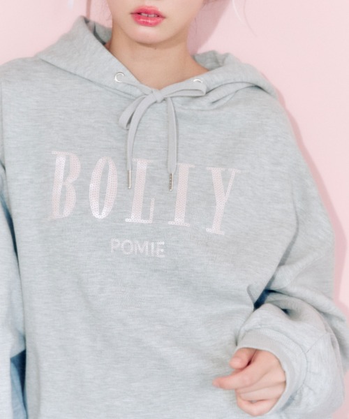 OLIVE des OLIVE（オリーブデオリーブ）の「スパンコールフードパーカー（パーカー・レディース・オフホワイト/トップグレー/スミクロ/ホワイト/ピンク・FREE）」の5枚目の写真