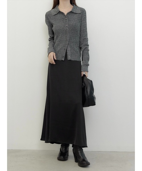 amel（エイメル）の「【RE ARRIVAL】マットサテンフレアスカート / ブラック（スカート・レディース・ブラック・FREE）」の2枚目の写真