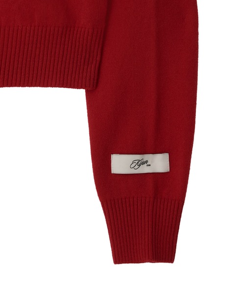 Kijun(キジュン)の「Kijun/キジュン Double Neck Knit Cardigan 重ね着風 ショート丈 ウールニットカーディガン(カーディガン/ボレロ・レディース・グレー/レッド・S/M)」の5枚目の写真