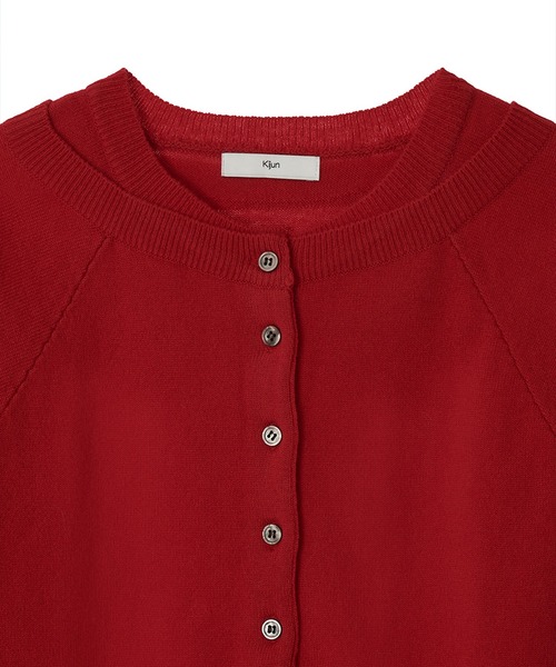 Kijun(キジュン)の「Kijun/キジュン Double Neck Knit Cardigan 重ね着風 ショート丈 ウールニットカーディガン(カーディガン/ボレロ・レディース・グレー/レッド・S/M)」の8枚目の写真