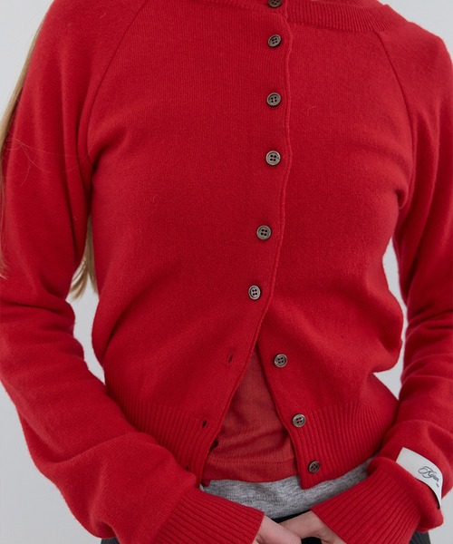 Kijun(キジュン)の「Kijun/キジュン Double Neck Knit Cardigan 重ね着風 ショート丈 ウールニットカーディガン(カーディガン/ボレロ・レディース・グレー/レッド・S/M)」の19枚目の写真