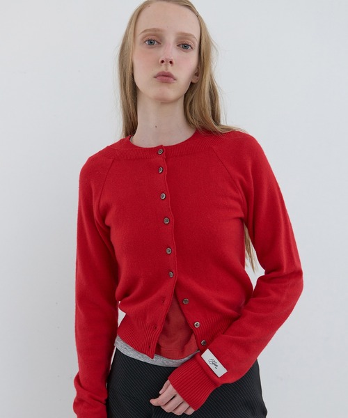 Kijun(キジュン)の「Kijun/キジュン Double Neck Knit Cardigan 重ね着風 ショート丈 ウールニットカーディガン(カーディガン/ボレロ・レディース・グレー/レッド・S/M)」の18枚目の写真