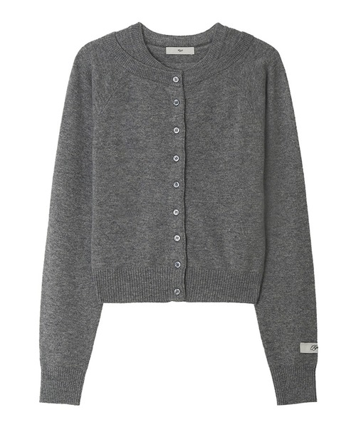Kijun(キジュン)の「Kijun/キジュン Double Neck Knit Cardigan 重ね着風 ショート丈 ウールニットカーディガン(カーディガン/ボレロ・レディース・グレー/レッド・S/M)」の4枚目の写真