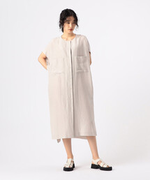 アセテートリネンタッサー クルーネックロングシャツジレ