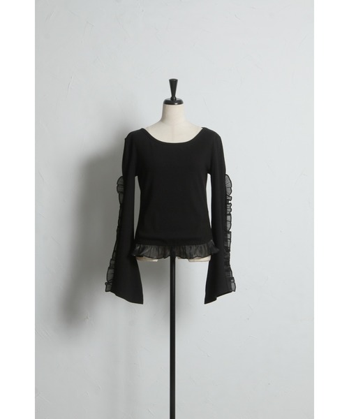 ARVELLIA(アルベリア)の「FRILL ACCENT 2-WAY TOPS(Tシャツ/カットソー・レディース・ブラック/アイボリー・M)」の3枚目の写真