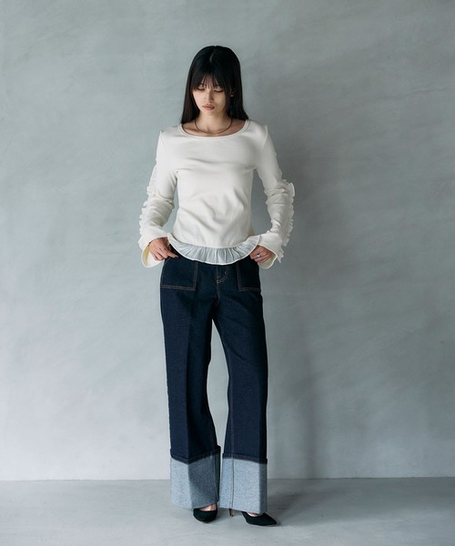 ARVELLIA(アルベリア)の「FRILL ACCENT 2-WAY TOPS(Tシャツ/カットソー・レディース・ブラック/アイボリー・M)」の19枚目の写真
