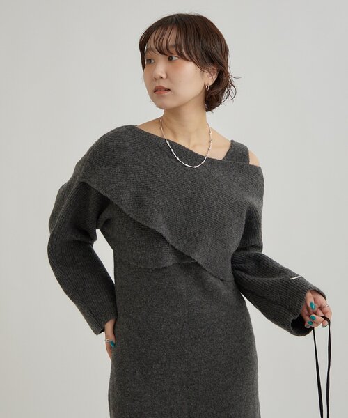mystic（ミスティック）の「【SETアイテム！】クロスニット ワンピース（ワンピース・レディース・チャコールグレー/アイボリー・1/2）」の16枚目の写真