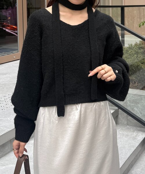 Thevon(ゼボン)の「チョーカー付きVネックニット(ニット/セーター・レディース・ブラック/ブラウン/ベージュ/ミント・FREE)」の9枚目の写真