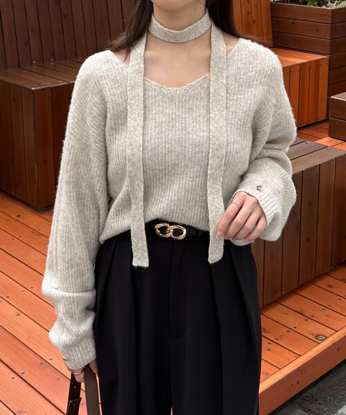 Thevon(ゼボン)の「チョーカー付きVネックニット(ニット/セーター・レディース・ブラック/ブラウン/ベージュ/ミント・FREE)」の21枚目の写真