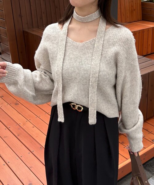 Thevon(ゼボン)の「チョーカー付きVネックニット(ニット/セーター・レディース・ブラック/ブラウン/ベージュ/ミント・FREE)」の22枚目の写真