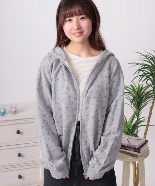 JEMORGAN（ジェーイーモーガン）の「【87】【JEMORGAN/ジェーイーモーガン】花柄 ガーゼ裏毛 ジップパーカー（パーカー・レディース・ブルー/グレー/ラベンダー/グレー系その他/レッド・FREE）」の13枚目の写真