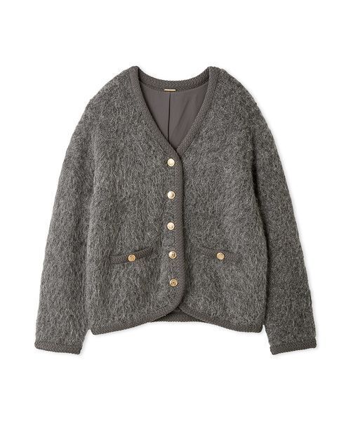 ファーライクミドルニットジャケット（ノーカラージャケット）｜SNIDEL