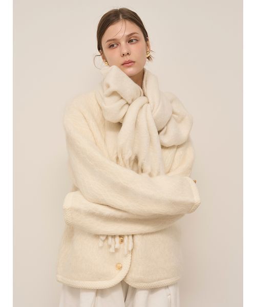 ファーライクミドルニットジャケット（ノーカラージャケット）｜SNIDEL