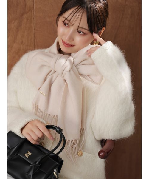 ファーライクミドルニットジャケット（ノーカラージャケット）｜SNIDEL