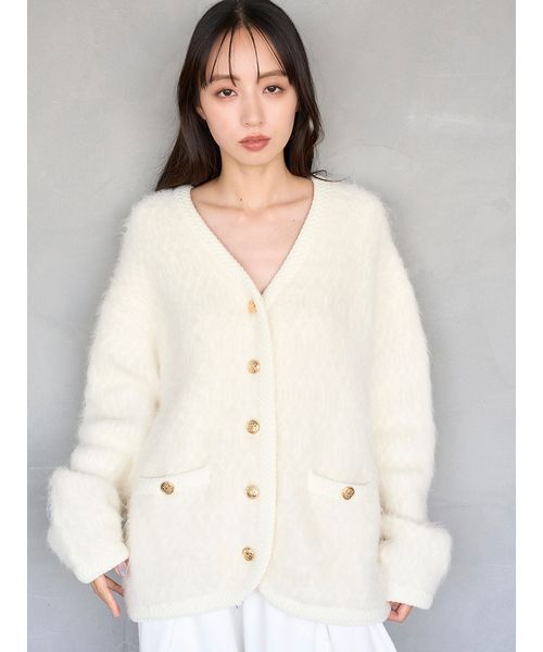 ファーライクミドルニットジャケット（ノーカラージャケット）｜SNIDEL