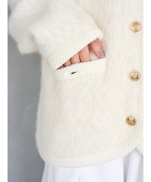 ファーライクミドルニットジャケット（ノーカラージャケット）｜SNIDEL