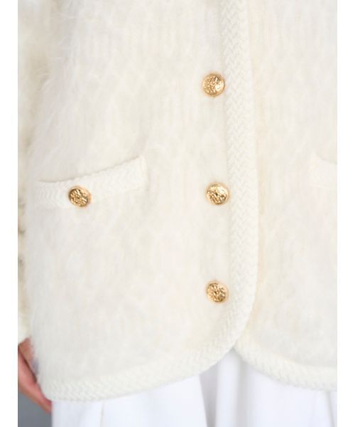 SNIDEL(スナイデル)の「ファーライクミドルニットジャケット(ノーカラージャケット・レディース・アイボリー/チャコールグレー/ミント・F)」の16枚目の写真