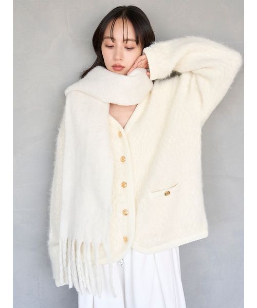 ファーライクミドルニットジャケット（ノーカラージャケット）｜SNIDEL